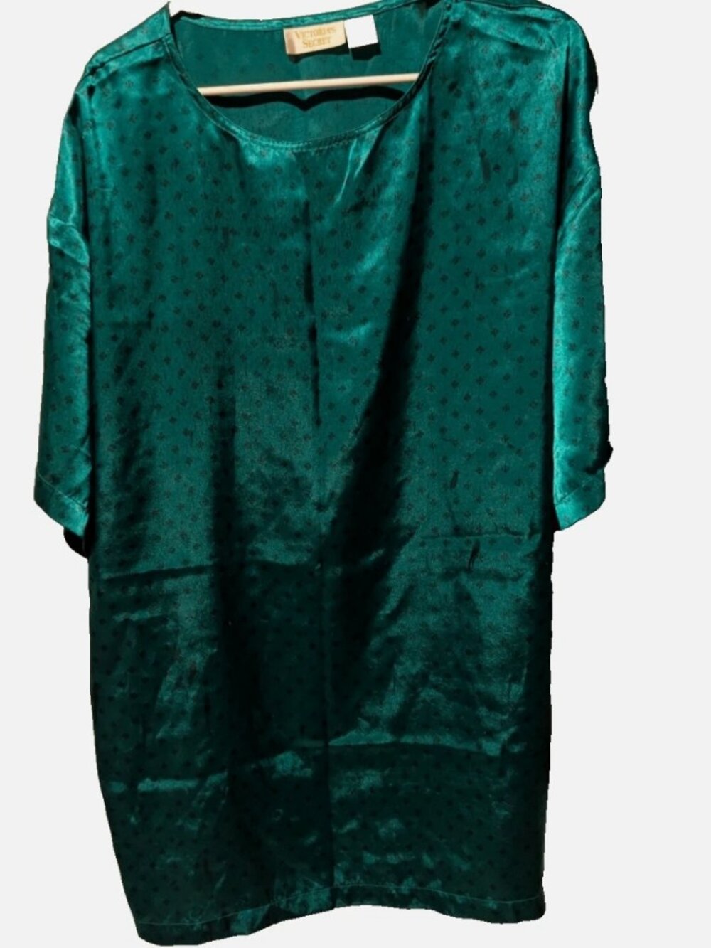 Vtg Victoria's Secret Gold Label Womens Emerald Green Satin Sleep Night Shirt L